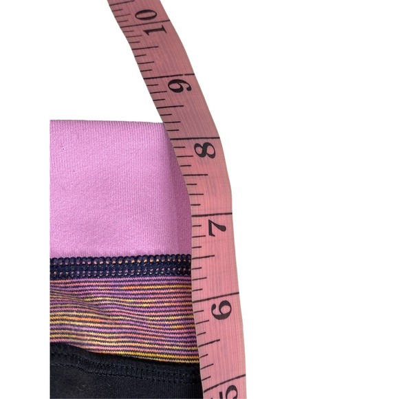 Lululemon Wunder Under Crop Leggings Size 2 Skinny Black Pink Striped Band - Picture 5 of 9